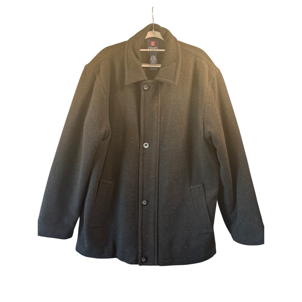 Chaps Mens Wool Blend Car‎ Coat Charcoal Gray Quilted Lined Heavy Jacket Large